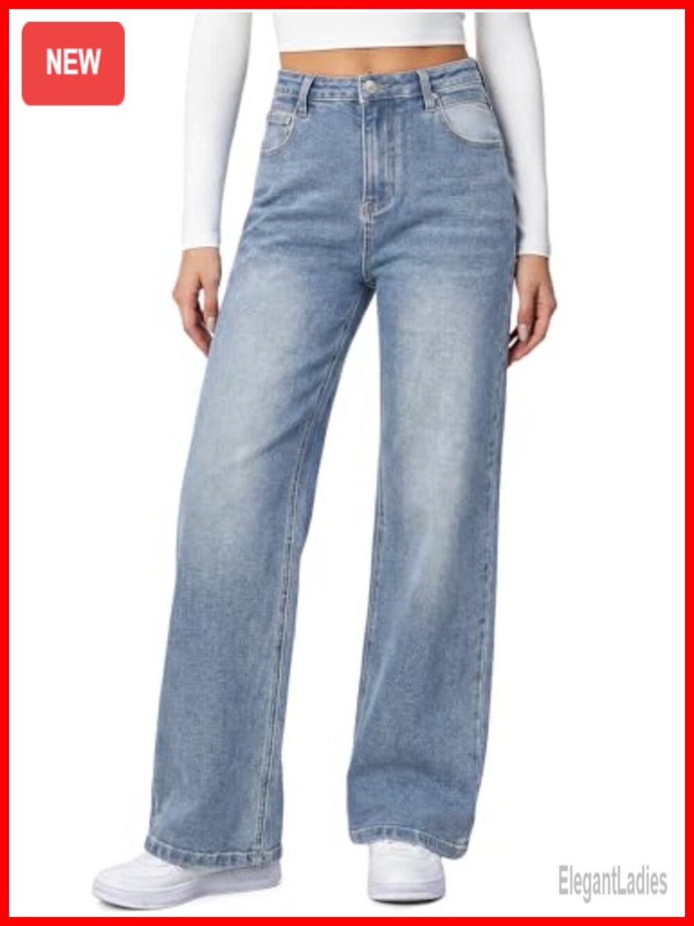 High Waisted Baggy Wide Leg Jeans with Patch Pockets